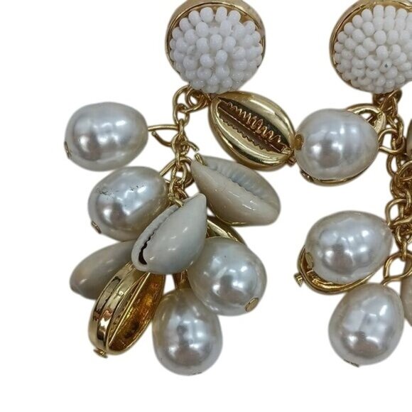 Sugarfix by Baublebar Shell Pearl Dangle Earrings Gold White Beach Statement - Picture 3 of 6